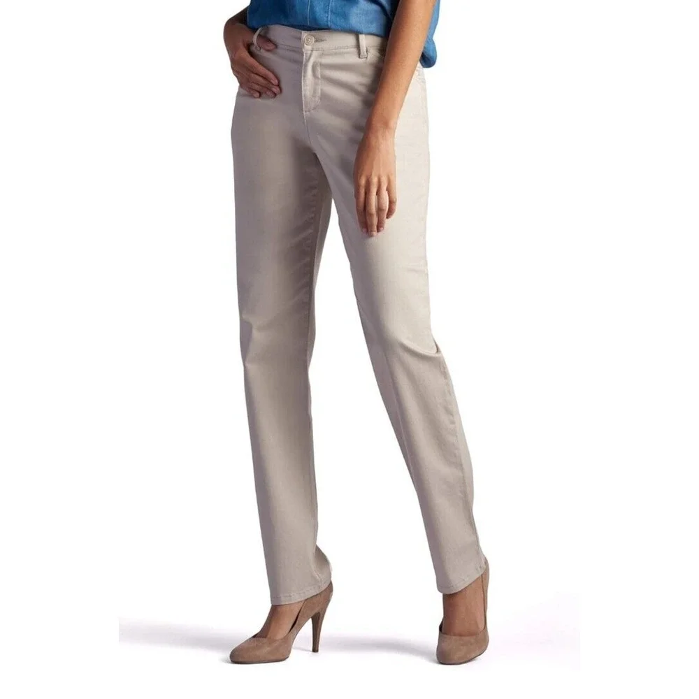 Lee Chino Pants‎ Relax Fit Women 12 Straight Leg Mid Rise Workwear Beige Khaki